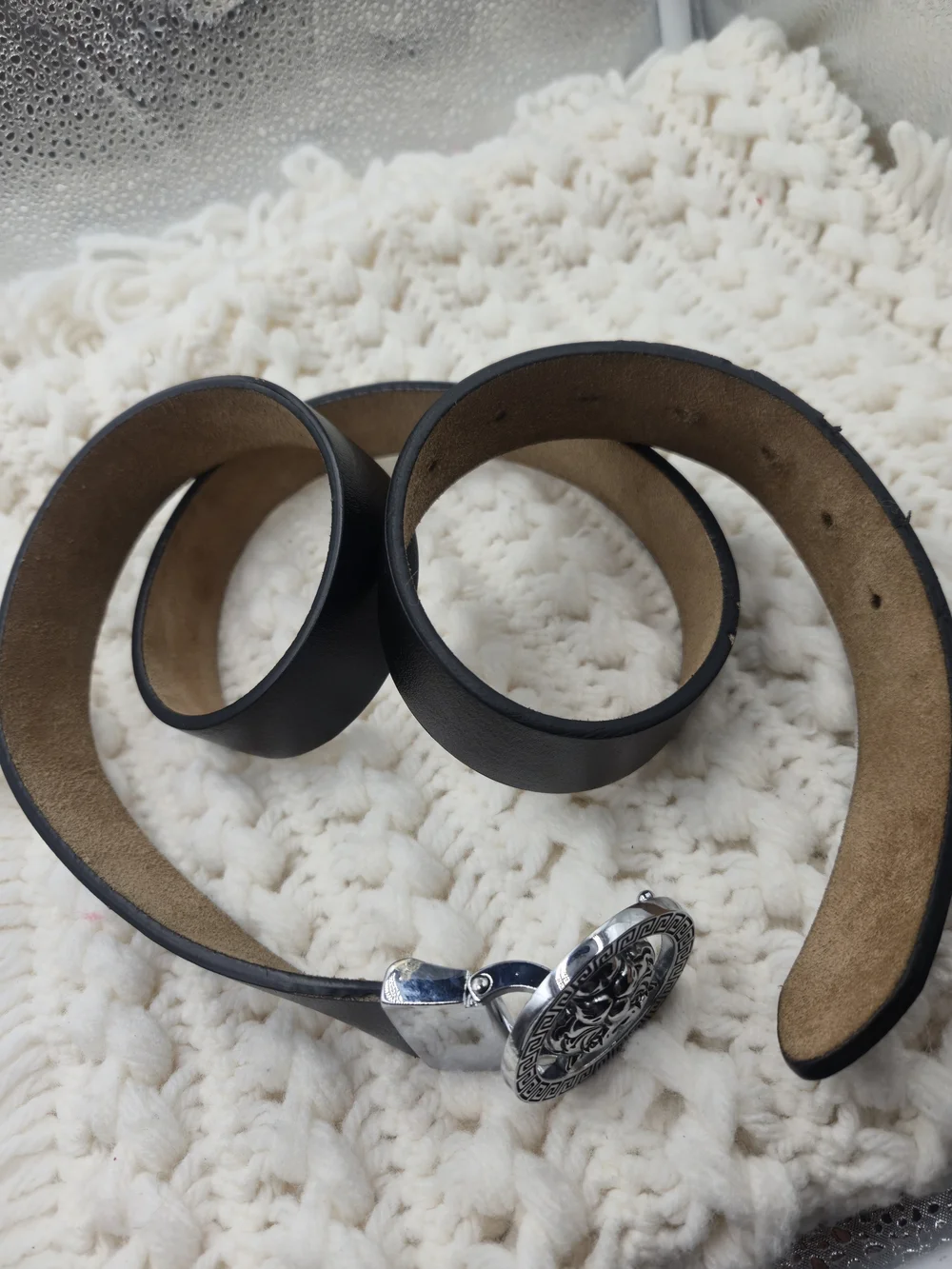 Old John Leather Men's Luxury Belt with a silver-toned tiger buckle. 46